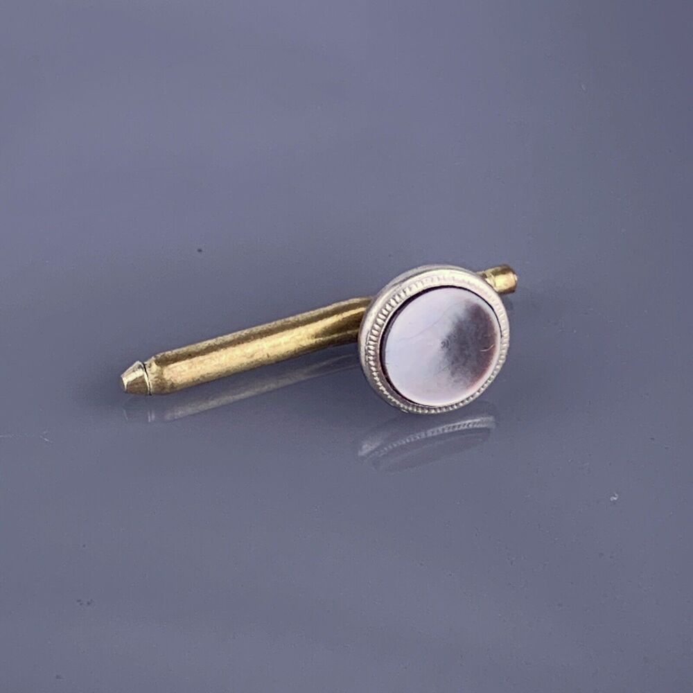 Single Black MOP Pearl Gold Plated Tuxedo Shirt Stud Swank Round 5/16” Vintage